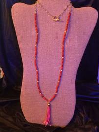 Coral bead tassle necklace 202//269